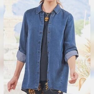 Soft Surroundings Chambray Blue Soft Tencel Toggle Clasp Front Shirt Jacket SM